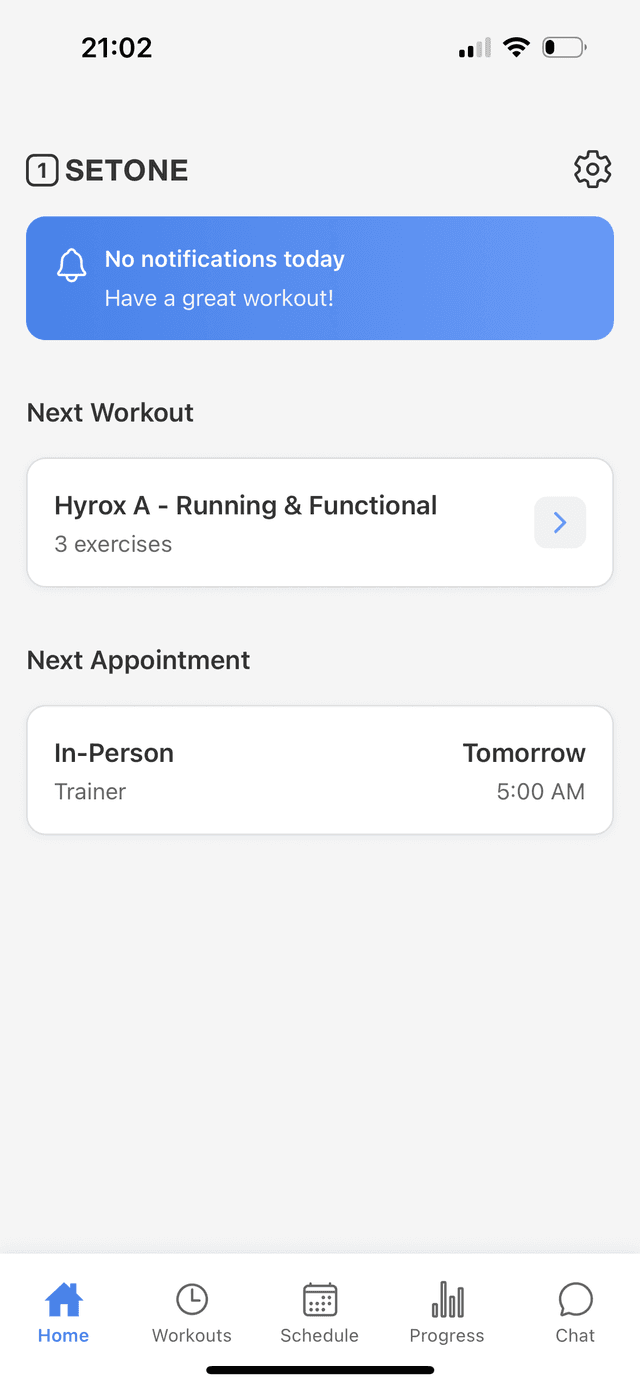 SetOne Client App - Home dashboard